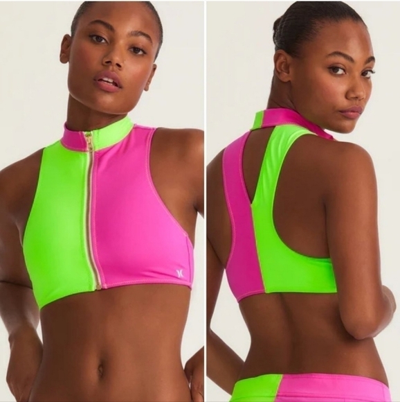 New LoveShackFancy x Hurley Max Solid Blocked High Neck Bikini Top NWT Small - Picture 9 of 17